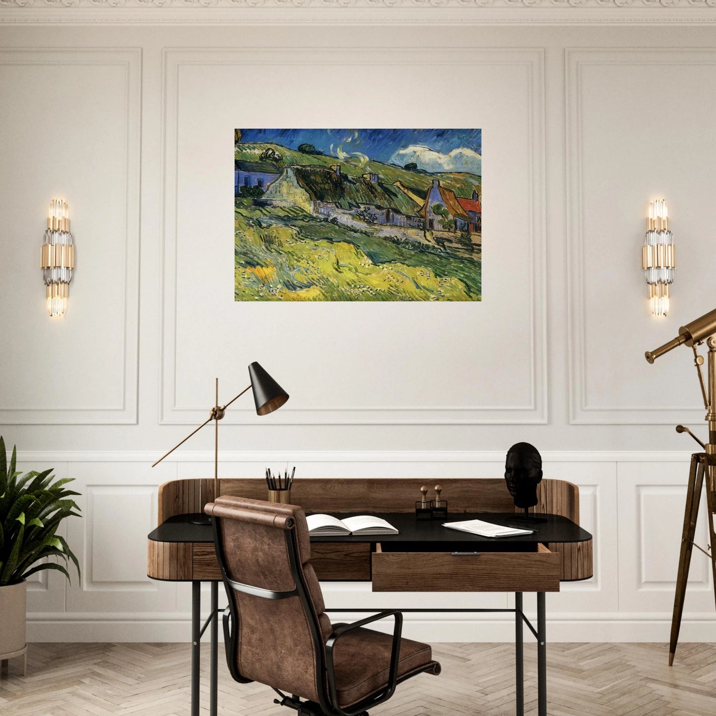 A Group of Cottages - Vincent van Gogh Brushed Aluminum Print - 70x100 cm / 28x40 inches | Vincent van Gogh Aluminum Print | Vincent van Gogh Prints