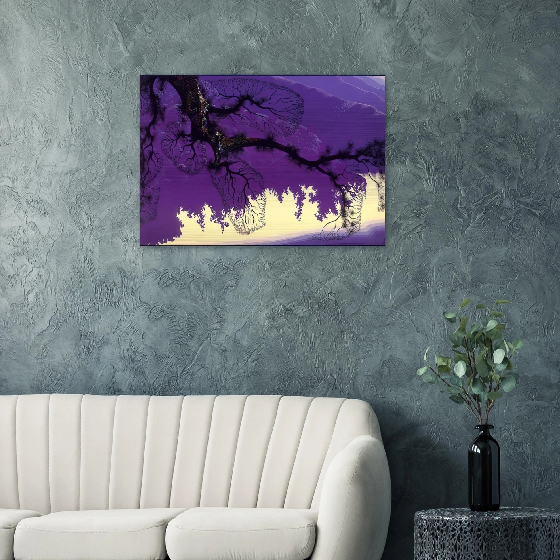 Purple Coastline - Eyvind Earle Brushed Aluminum Print - 70x100 cm / 28x40 inches | Eyvind Earle Aluminum Print | Eyvind Earle Prints