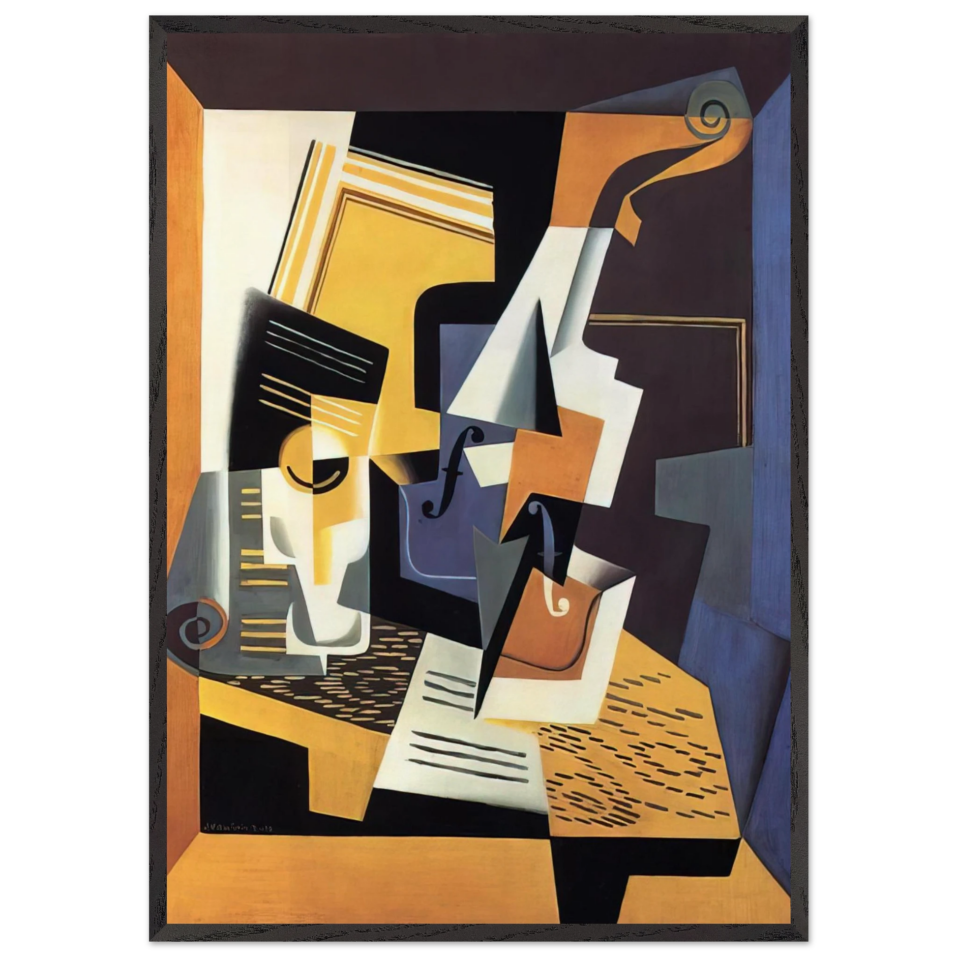 VIOLIN AND GLASS 1918 - Juan Gris Framed Art Print – Black Wooden Frame - Default Title - -Framed Art Print