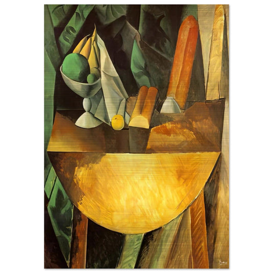Bread and dish with fruits on the table - Pablo Picasso Brushed Aluminum Print - 70x100 cm / 28x40 inches | Pablo Picasso Aluminum Print | Pablo Picasso Prints