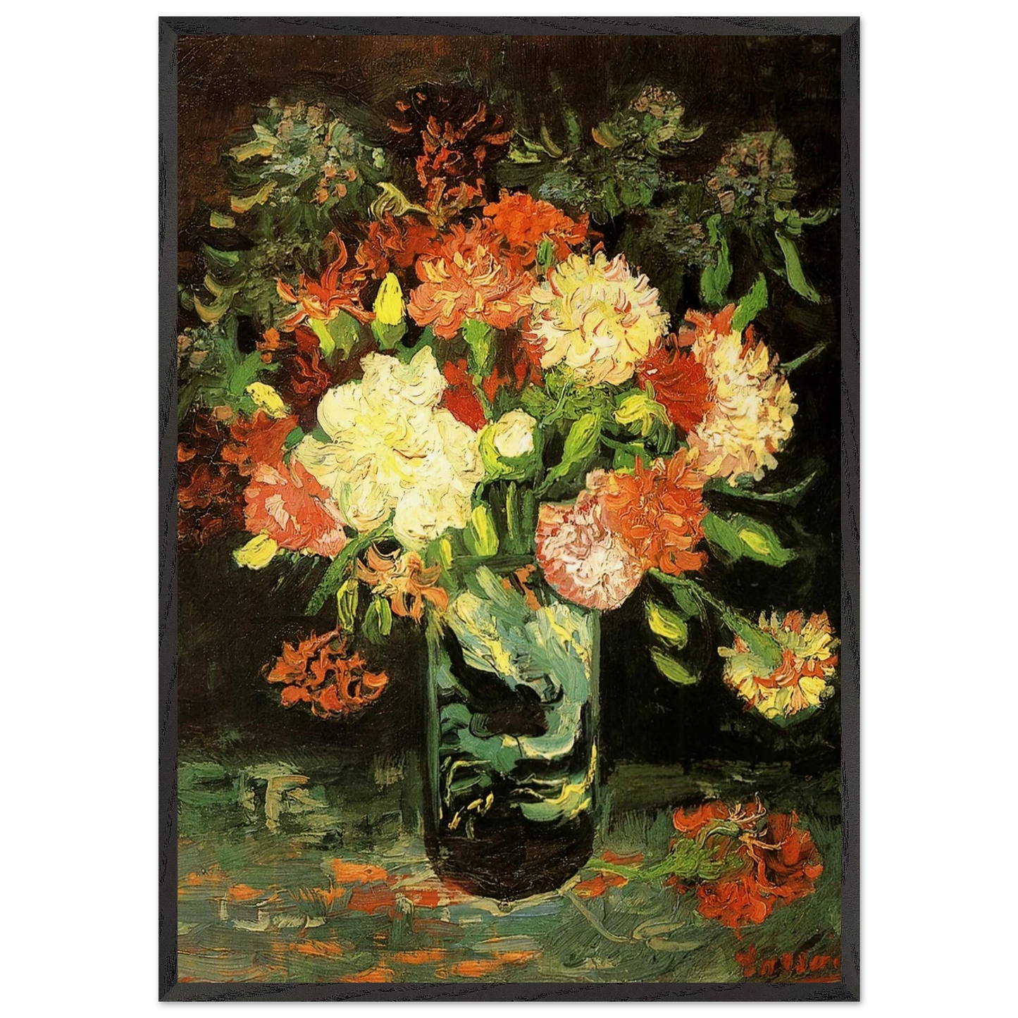 Vase with Carnations - Vincent van Gogh Framed Art Print – Black Wooden Frame - Default Title - -Framed Art Print