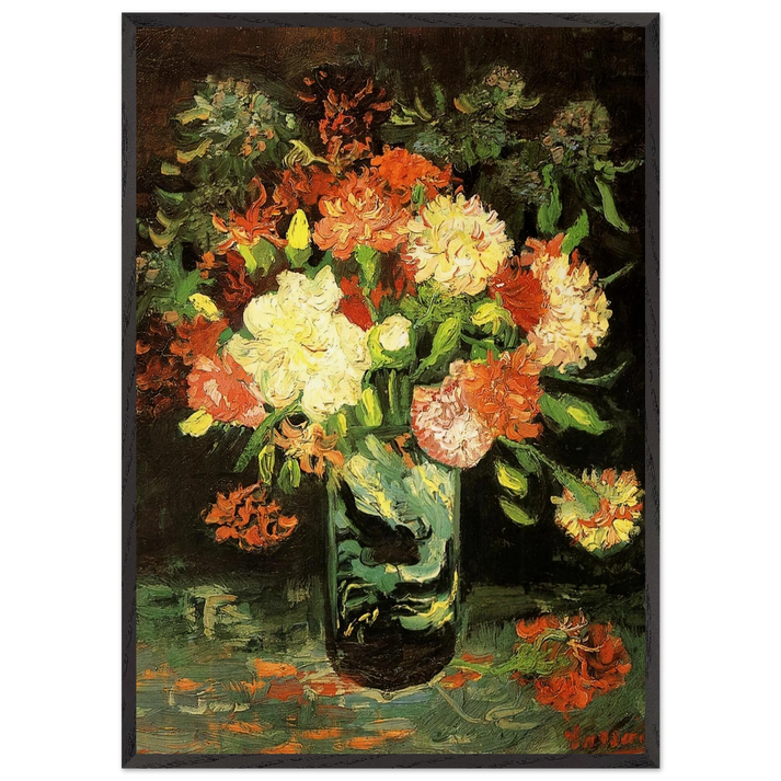 Vase with Carnations - Vincent van Gogh 70x100 cm / 28x40 inches Framed Art Print – Black Wooden Frame