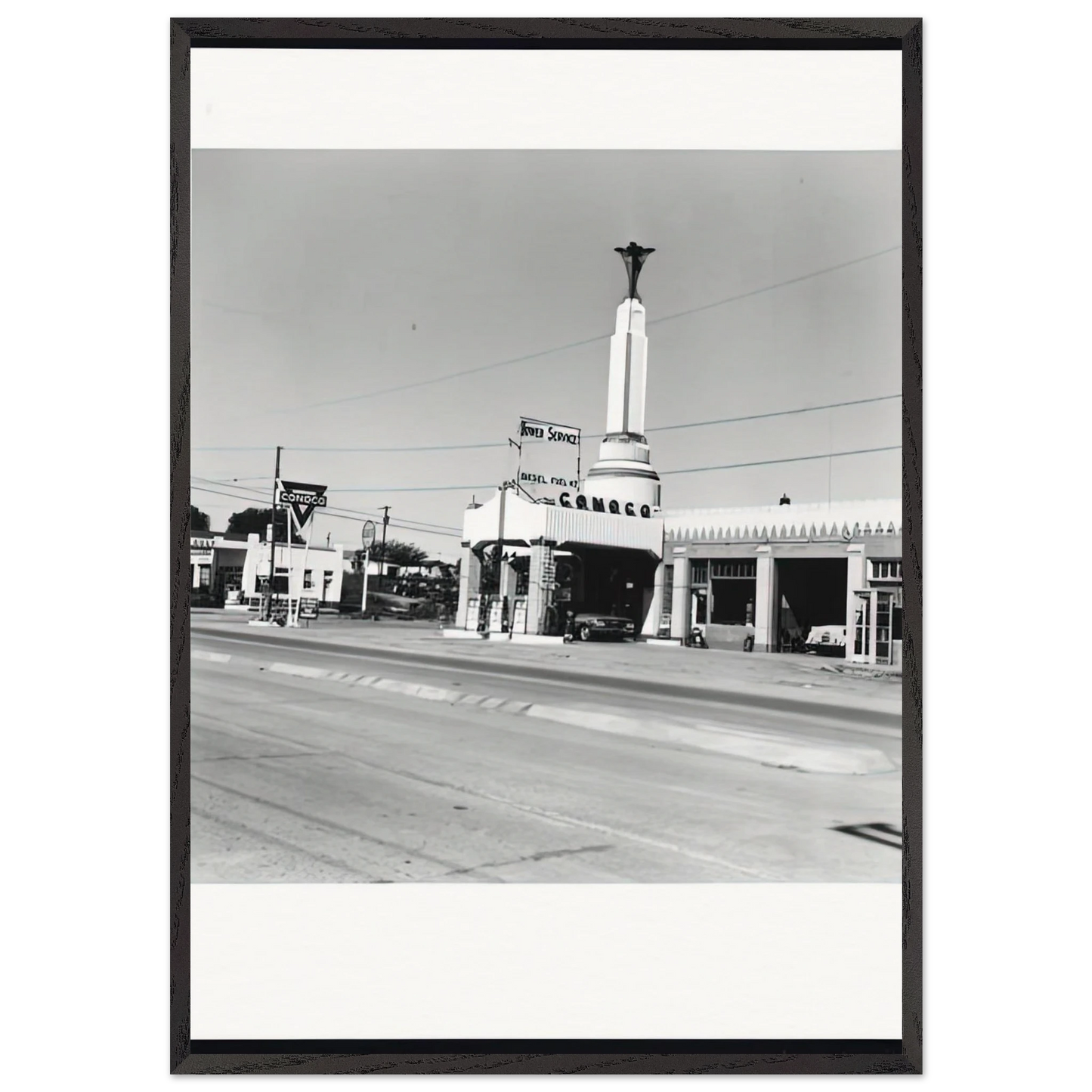 CONOCO SHAMROCK TEXAS FROM FIVE VIEWS FROM THE PANHANDLE SERIES - Edward Ruscha Framed Art Print – Black Wooden Frame - Default Title - -Framed Art Print