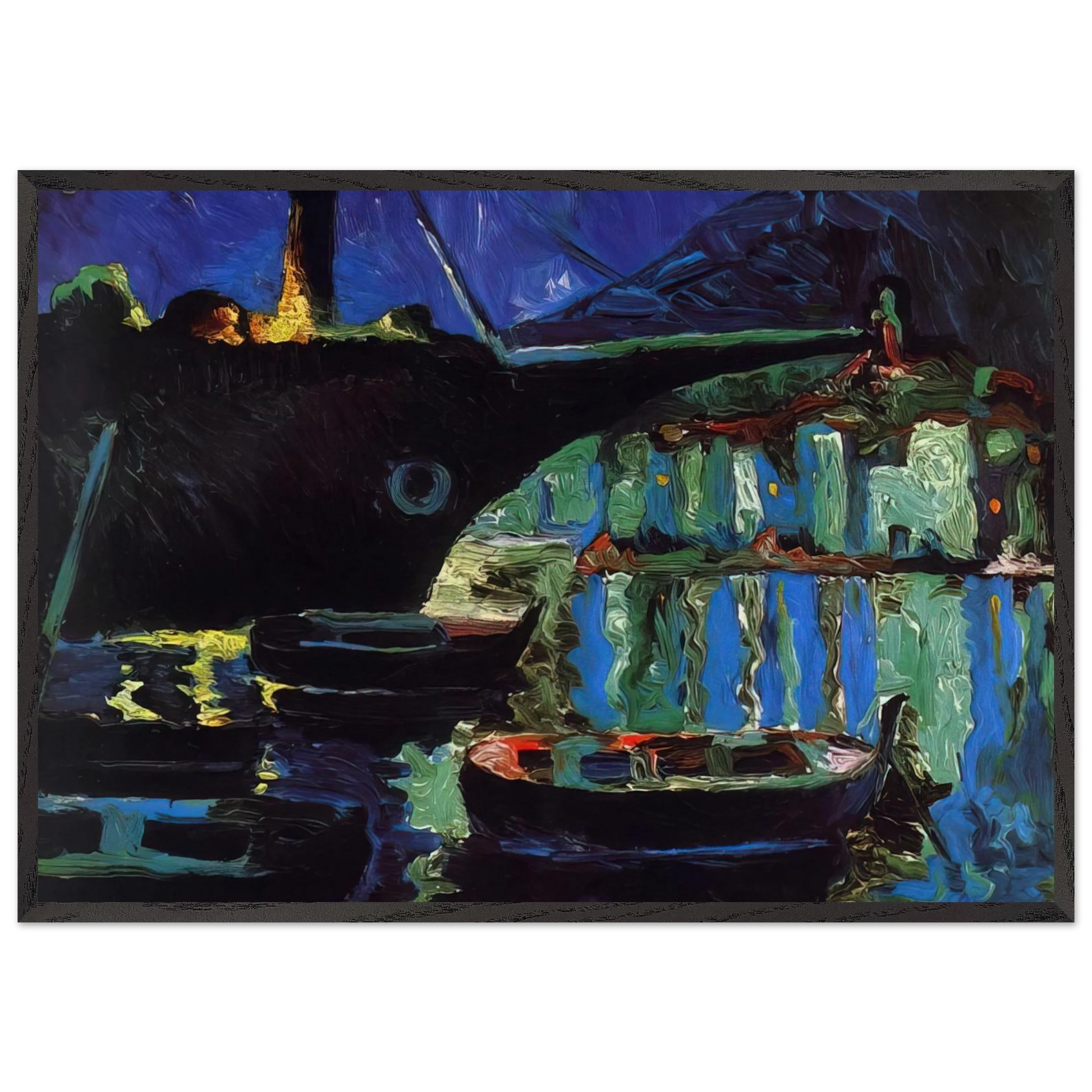 PORT OF CADAQUES NIGHT - Salvador Dali Framed Art Print – Black Wooden Frame - Default Title - -Framed Art Print