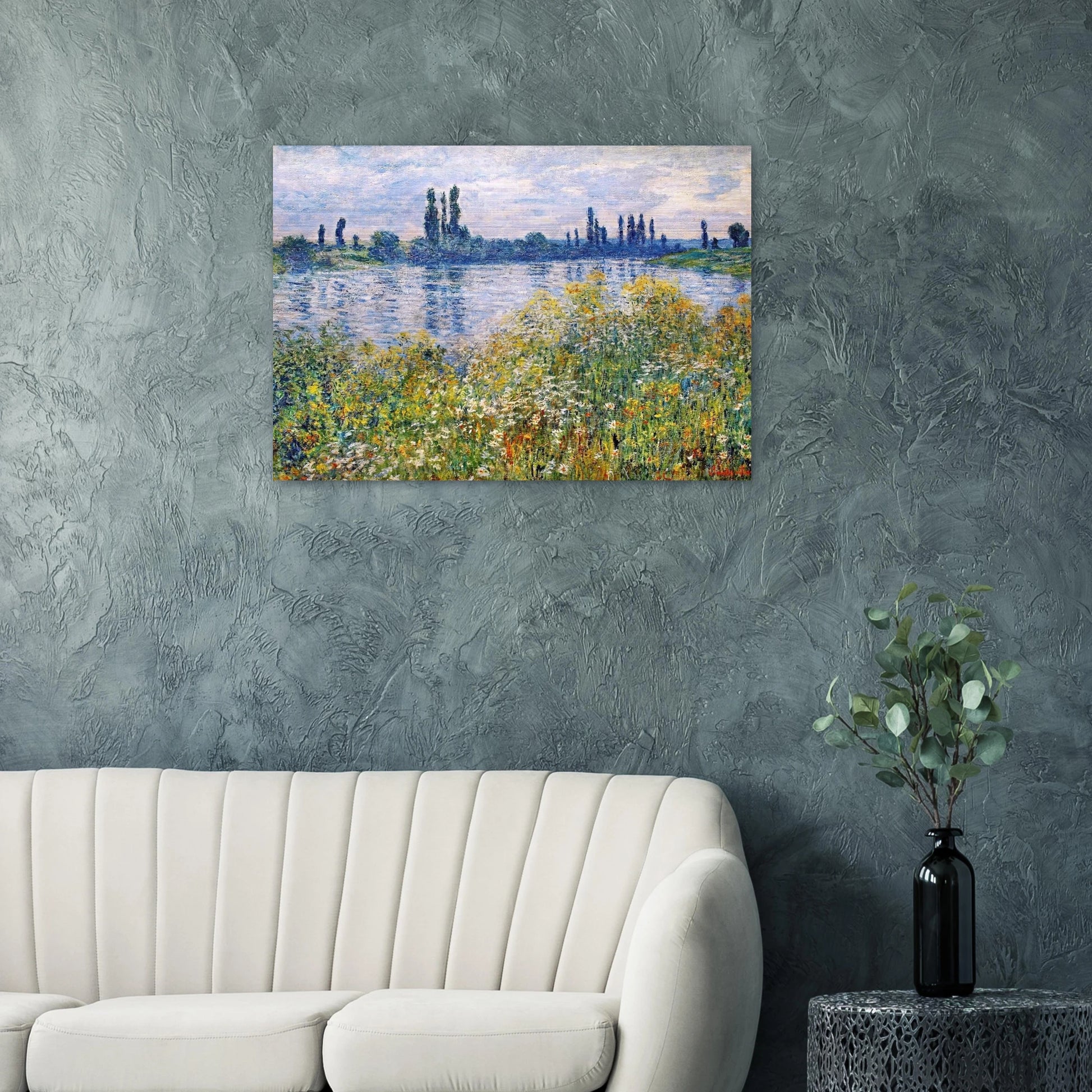 Flowers on the Banks of Seine near Vetheuil - claude monet Brushed Aluminum Print - 70x100 cm / 28x40 inches | claude monet Aluminum Print | claude monet Prints