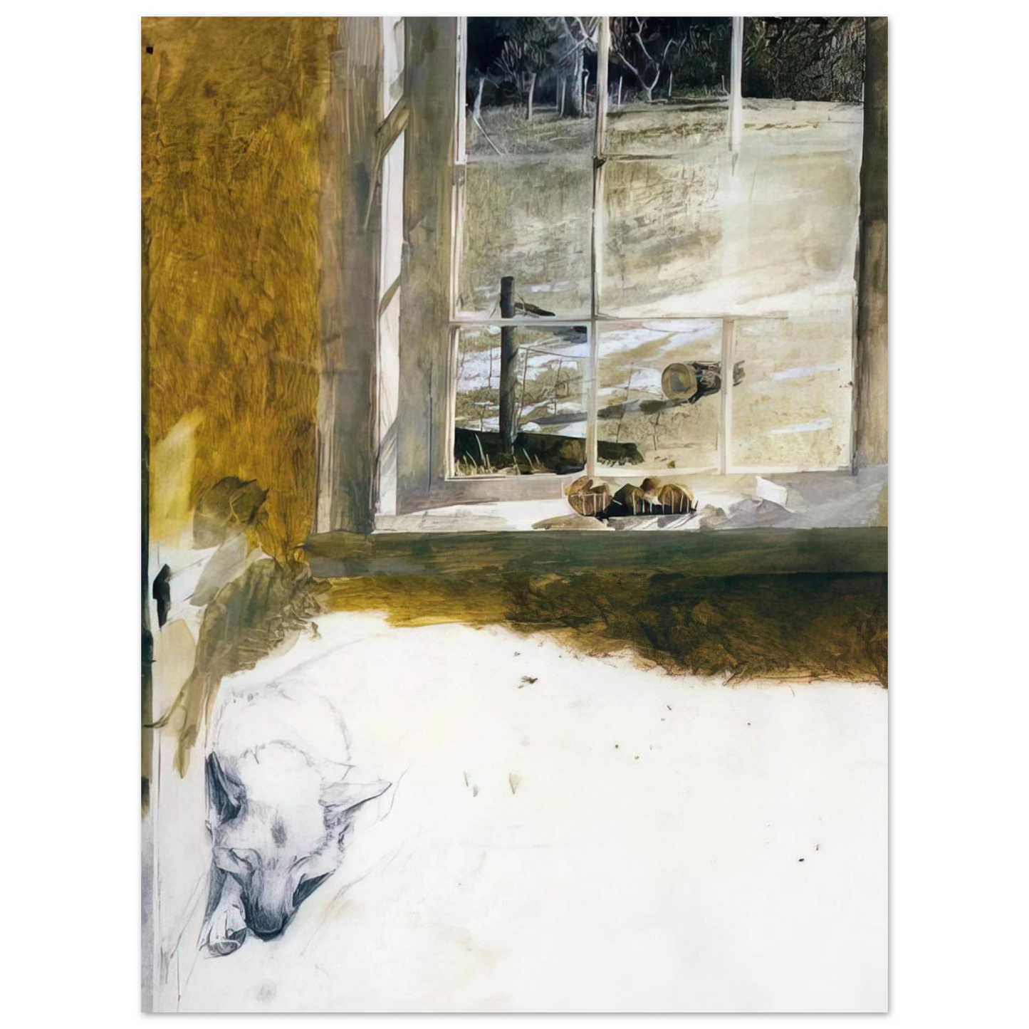 Andrew Wyeth - GROUNDHOG DAY 3 Wall Art - 60x80 cm / 24x32 inches - Premium Wooden Framed Poster With Fine Art Paper - White frame