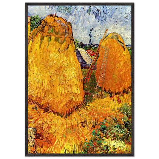 Haystacks in Provence - Vincent van Gogh 70x100 cm / 28x40 inches Framed Art Print – Black Wooden Frame