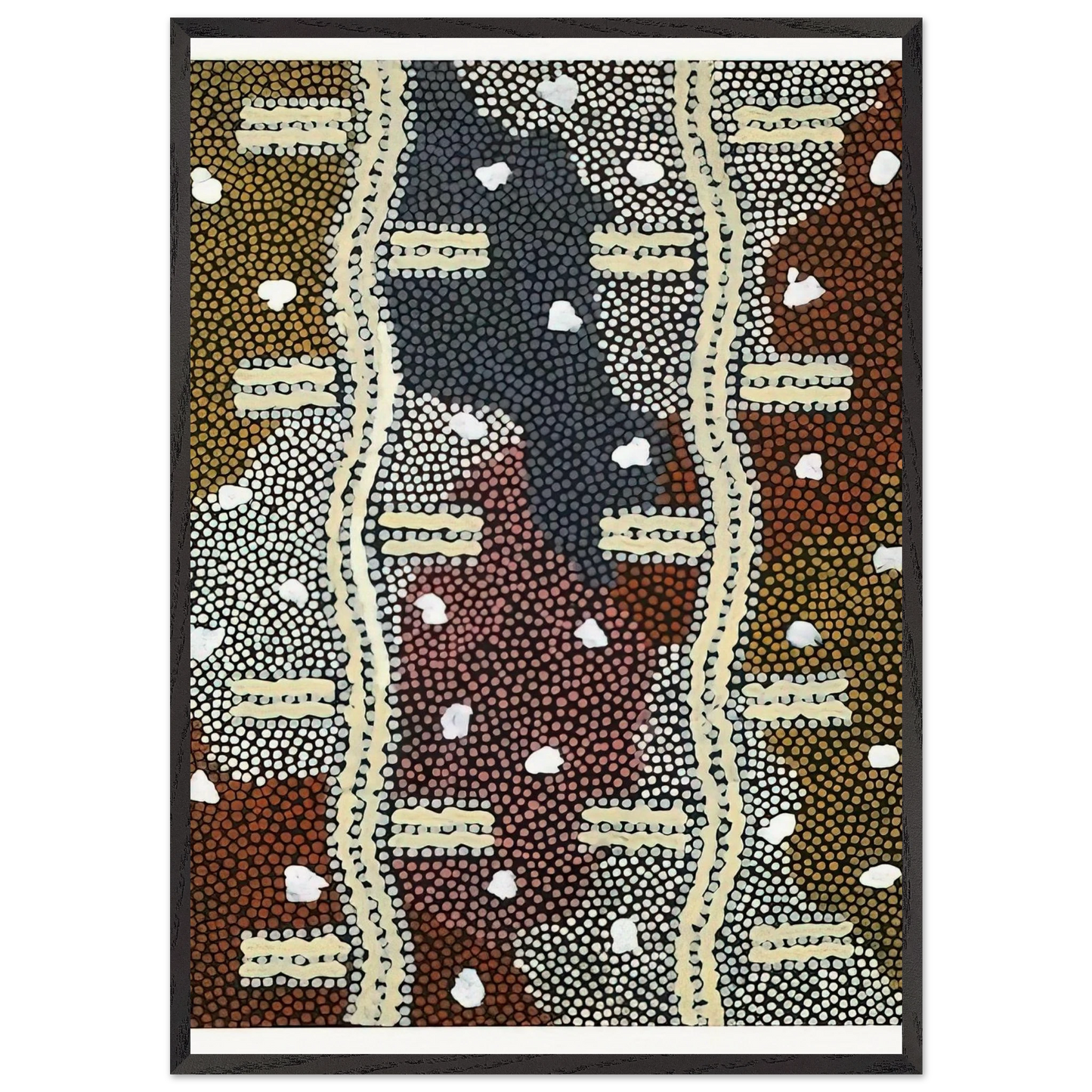 Reve Eclair A Mont Wedge - 1994 - Clifford Possum Tjapaltjarri Framed Art Print – Black Wooden Frame - Default Title - -Framed Art Print