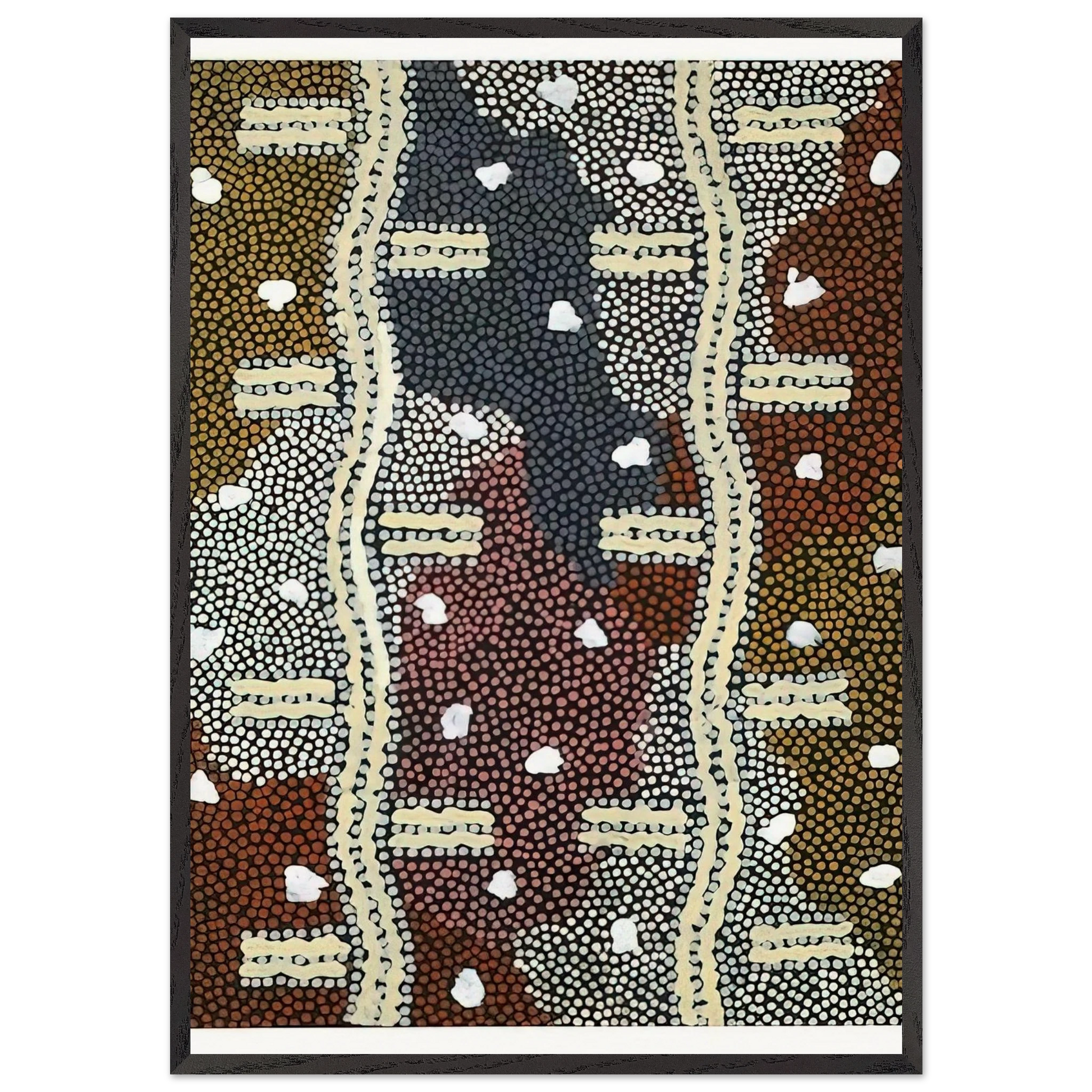 Reve Eclair A Mont Wedge - 1994 - Clifford Possum Tjapaltjarri Framed Art Print – Black Wooden Frame - Default Title - -Framed Art Print