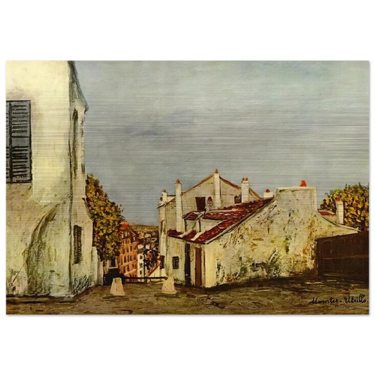 HOUSES IN MONTMARTRE - Maurice Utrillo Brushed Aluminum Print - 70x100 cm / 28x40 inches | Maurice Utrillo Aluminum Print | Maurice Utrillo Prints