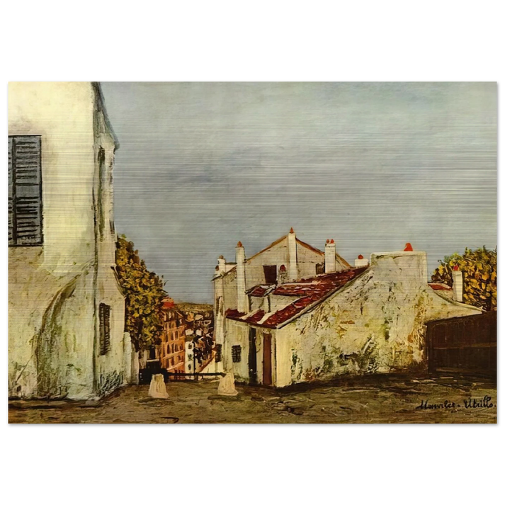 HOUSES IN MONTMARTRE - Maurice Utrillo Brushed Aluminum Print - 70x100 cm / 28x40 inches | Maurice Utrillo Aluminum Print | Maurice Utrillo Prints