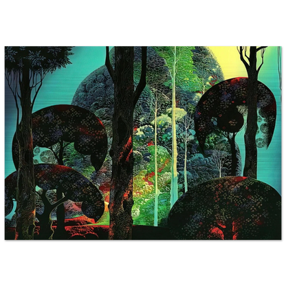 Fired by Sun - Eyvind Earle Brushed Aluminum Print - 70x100 cm / 28x40 inches | Eyvind Earle Aluminum Print | Eyvind Earle Prints