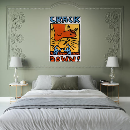 CRACK DOWN 1986 - Keith Haring Brushed Aluminum Print - 70x100 cm / 28x40 inches | Keith Haring Aluminum Print | Keith Haring Prints