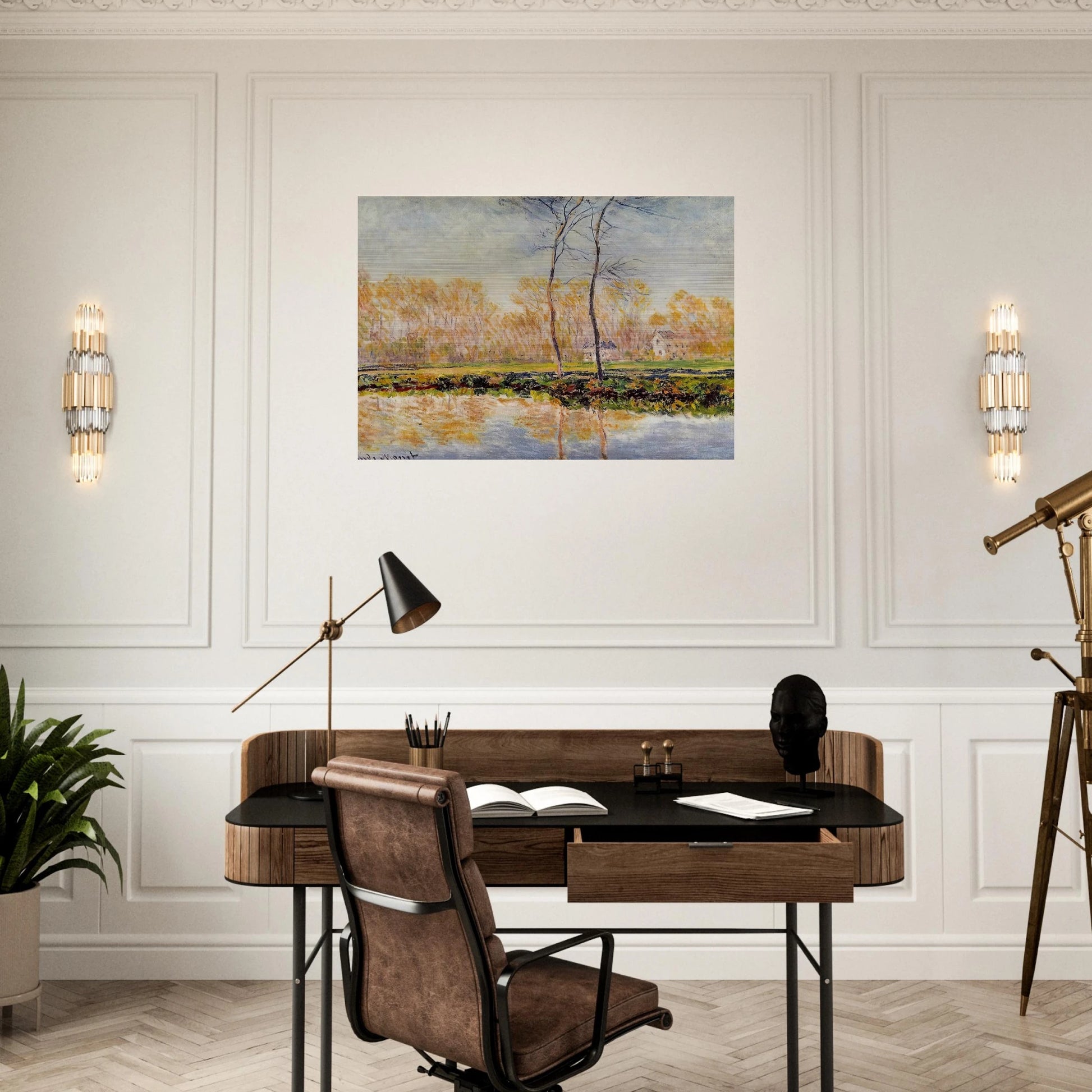 The Banks of the River Epte at Giverny - claude monet Brushed Aluminum Print - 70x100 cm / 28x40 inches | claude monet Aluminum Print | claude monet Prints