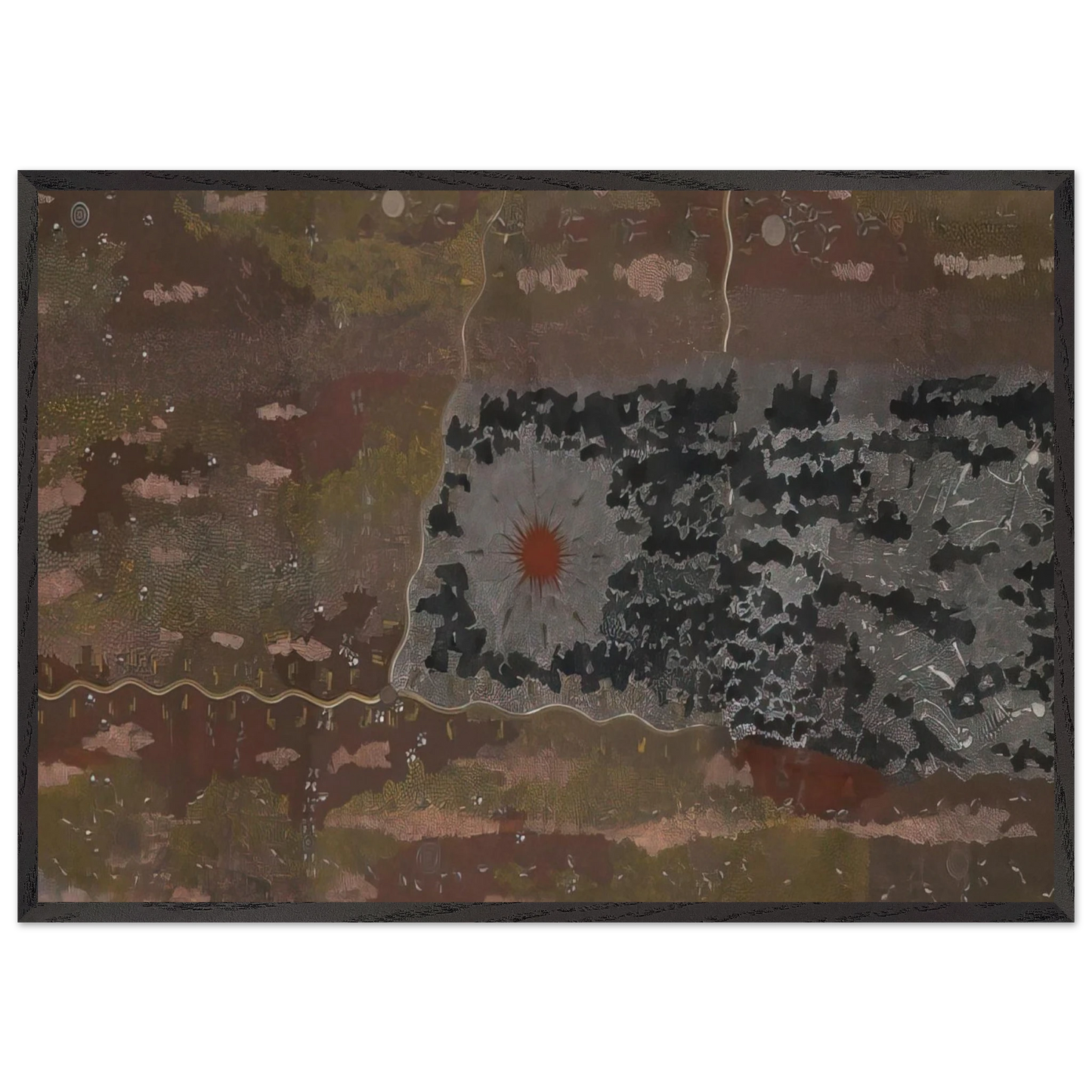 Warlugulong - 1977 - Clifford Possum Tjapaltjarri Framed Art Print – Black Wooden Frame - Default Title - -Framed Art Print