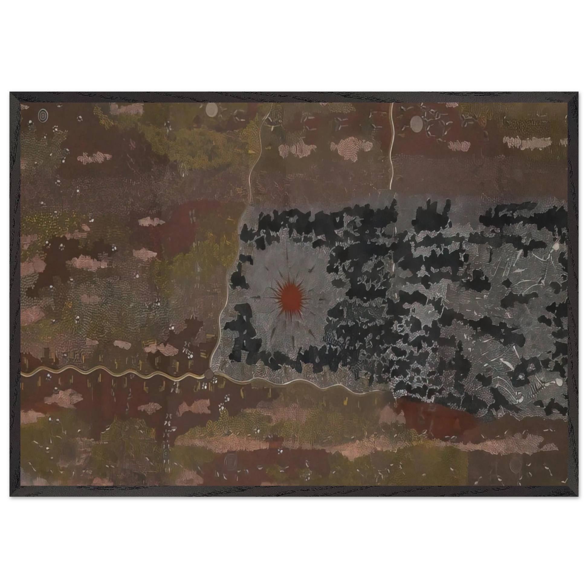 Warlugulong - 1977 - Clifford Possum Tjapaltjarri Framed Art Print – Black Wooden Frame - Default Title - -Framed Art Print