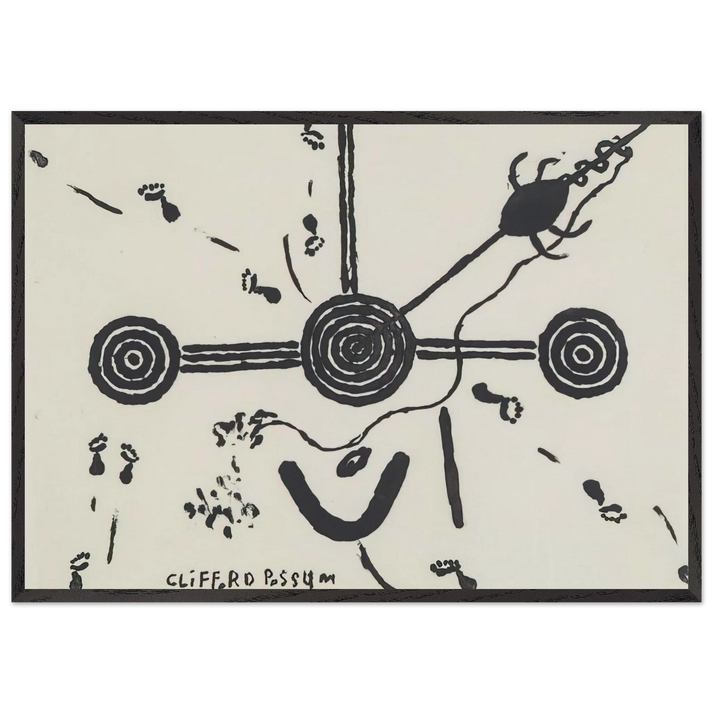 NGARLU LOVE STORY - 1994 - Clifford Possum Tjapaltjarri 70x100 cm / 28x40 inches Framed Art Print – Black Wooden Frame