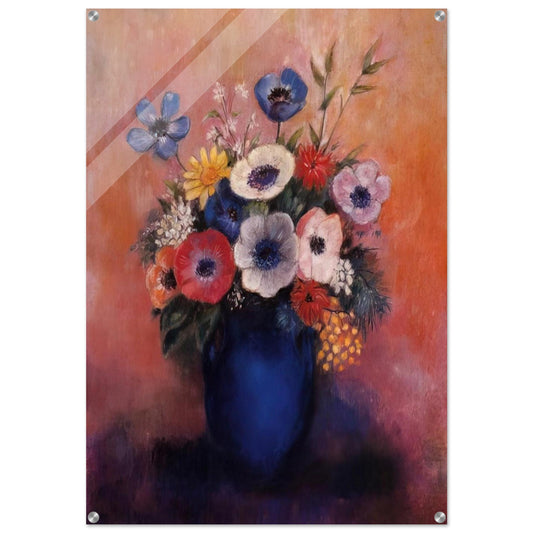 BOUQUET OF FLOWERS IN A BLUE VASE 1 - Odilon Redon Acrylic Print - 70x100 cm / 28x40″ inches