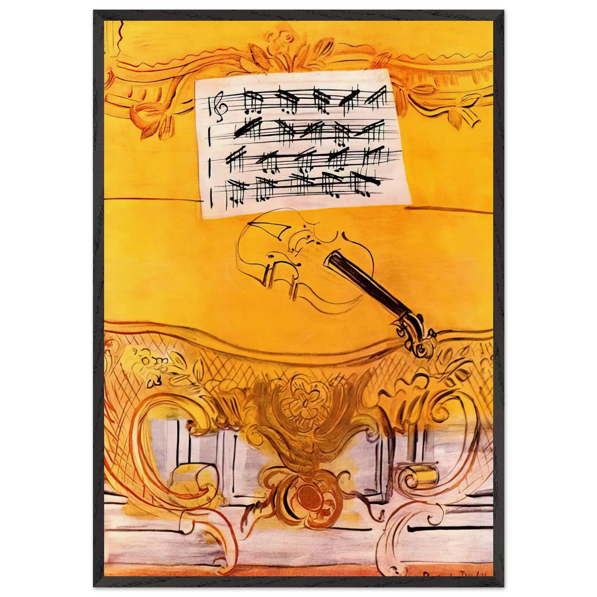 THE YELLOW CONSOLE WITH A VIOLIN 1949 - Raoul Dufy Framed Art Print – Black Wooden Frame - Default Title - -Framed Art Print
