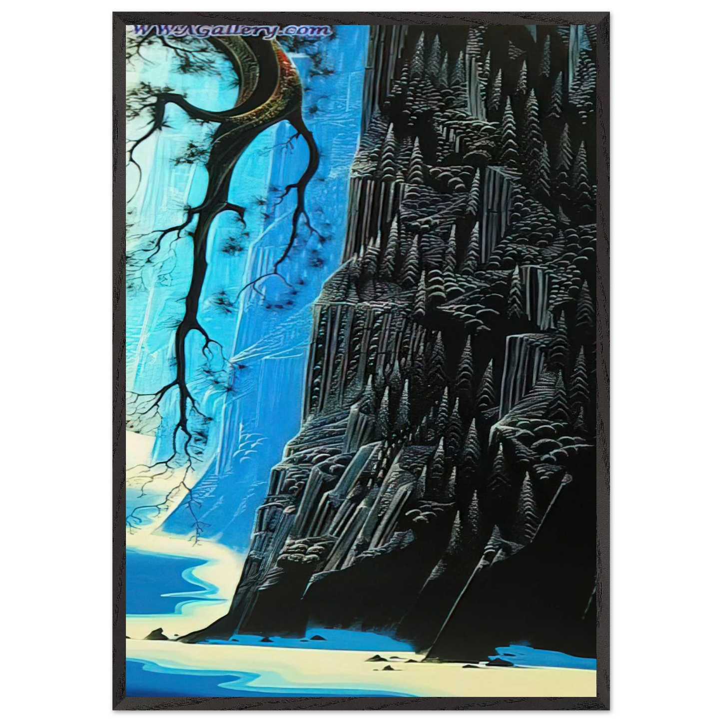 Cliffs Ascending - Eyvind Earle Framed Art Print – Black Wooden Frame - Default Title - -Framed Art Print