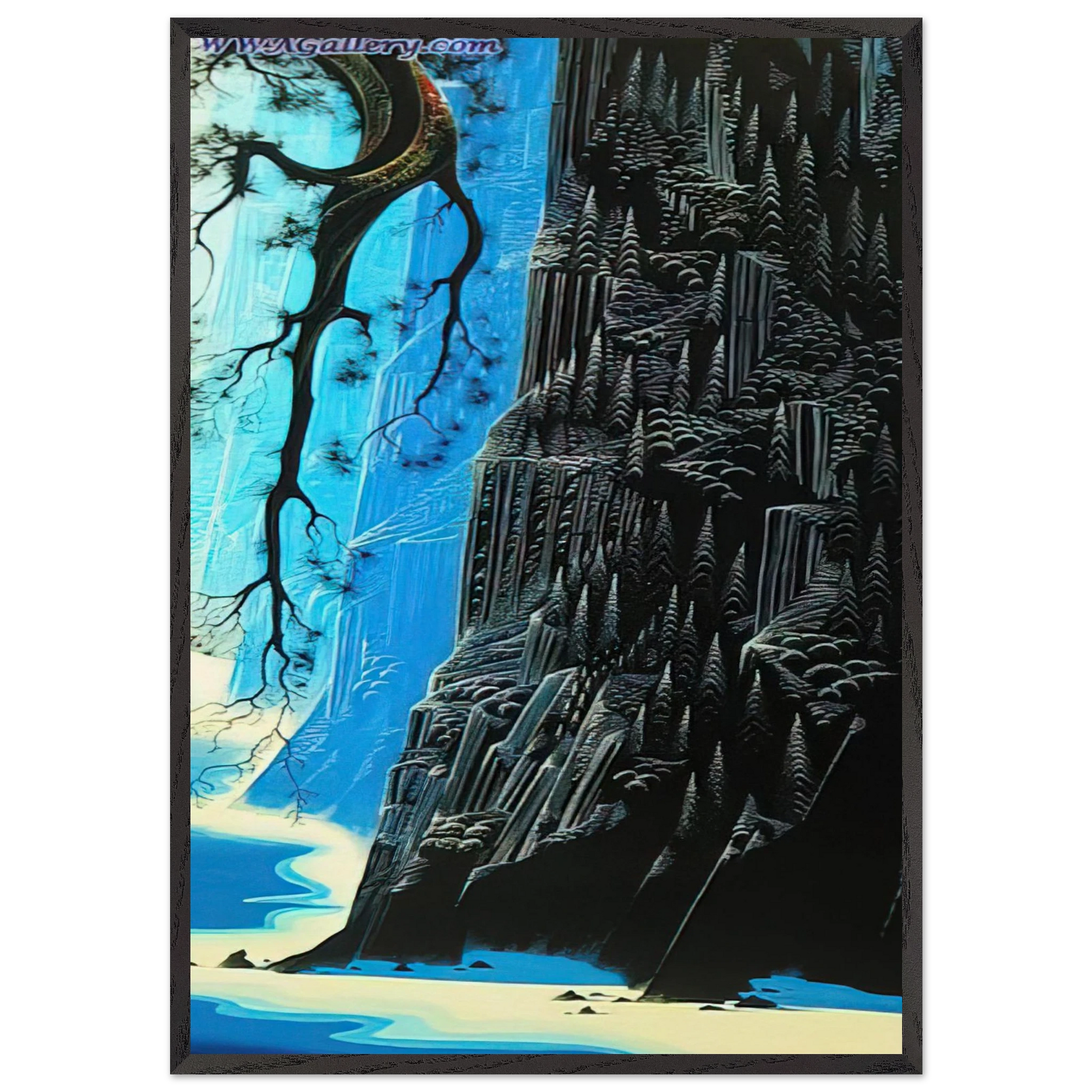 Cliffs Ascending - Eyvind Earle Framed Art Print – Black Wooden Frame - Default Title - -Framed Art Print
