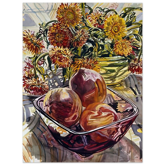 Janet Fish - PEACHES AND STRAWFLOWERS 1990 Fine Art Poster - Default Title