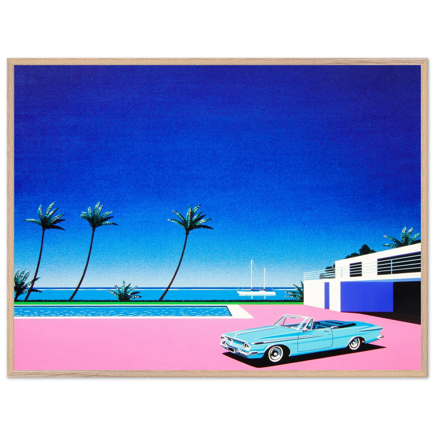 Hiroshi Nagai - Pink Driveway Wall Art - 60x80 cm / 24x32 inches - Premium Wooden Framed Poster With Fine Art Paper - Black frame
