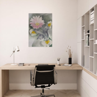 Pink Daisy with Iris - Georgia O'Keeffe Brushed Aluminum Print - 70x100 cm / 28x40 inches | Georgia O'Keeffe Aluminum Print | Georgia O'Keeffe Prints