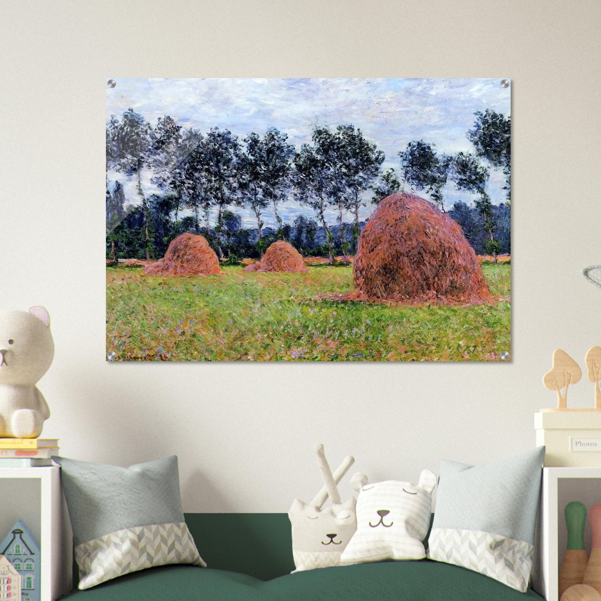 Haystacks, Overcast Day - claude monet Acrylic Print - 70x100 cm / 28x40″ inches | claude monet Wall Art | claude monet Prints