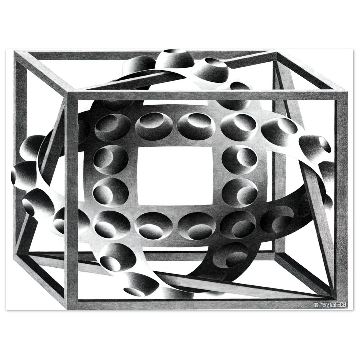 MC Escher - CUBE WITH MAGIC RIBBONS Wall Art - 21x29.7 cm / 8x12" - Fine Art Poster - -