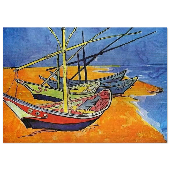 Fishing Boats on the Beach at Saintes-Maries-de-la-Mer - Vincent van Gogh Brushed Aluminum Print - 70x100 cm / 28x40 inches | Vincent van Gogh Aluminum Print | Vincent van Gogh Prints
