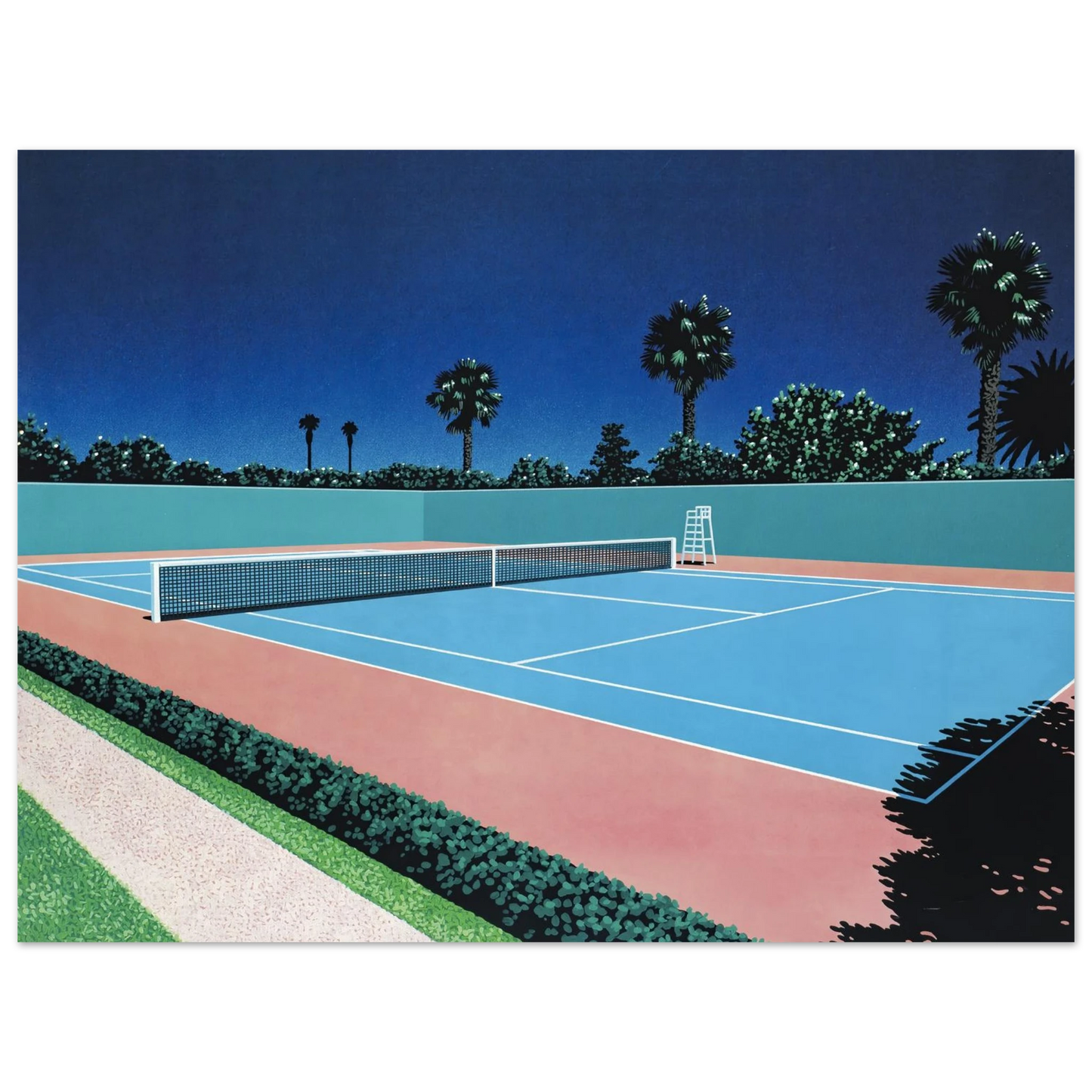 Hiroshi Nagai - Tennis Court Wall Art - 30x40 cm / 12x16 inches - Premium Wooden Framed Poster With Fine Art Paper - White frame