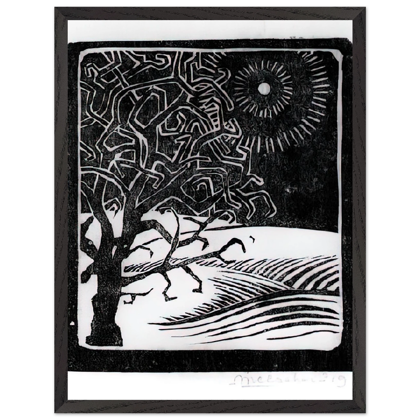 MC Escher - THE BORGER OAK Wall Art - 30x40 cm / 12x16 inches - Premium Wooden Framed Poster With Fine Art Paper - Wood frame