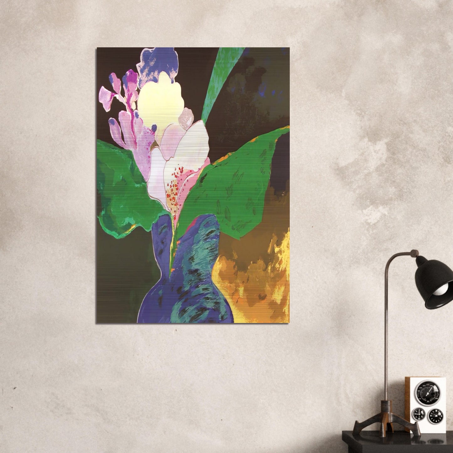 Blue Vase With Flowers - 2002 - Aldemir Martins Brushed Aluminum Print - 70x100 cm / 28x40 inches | Aldemir Martins Aluminum Print | Aldemir Martins Prints