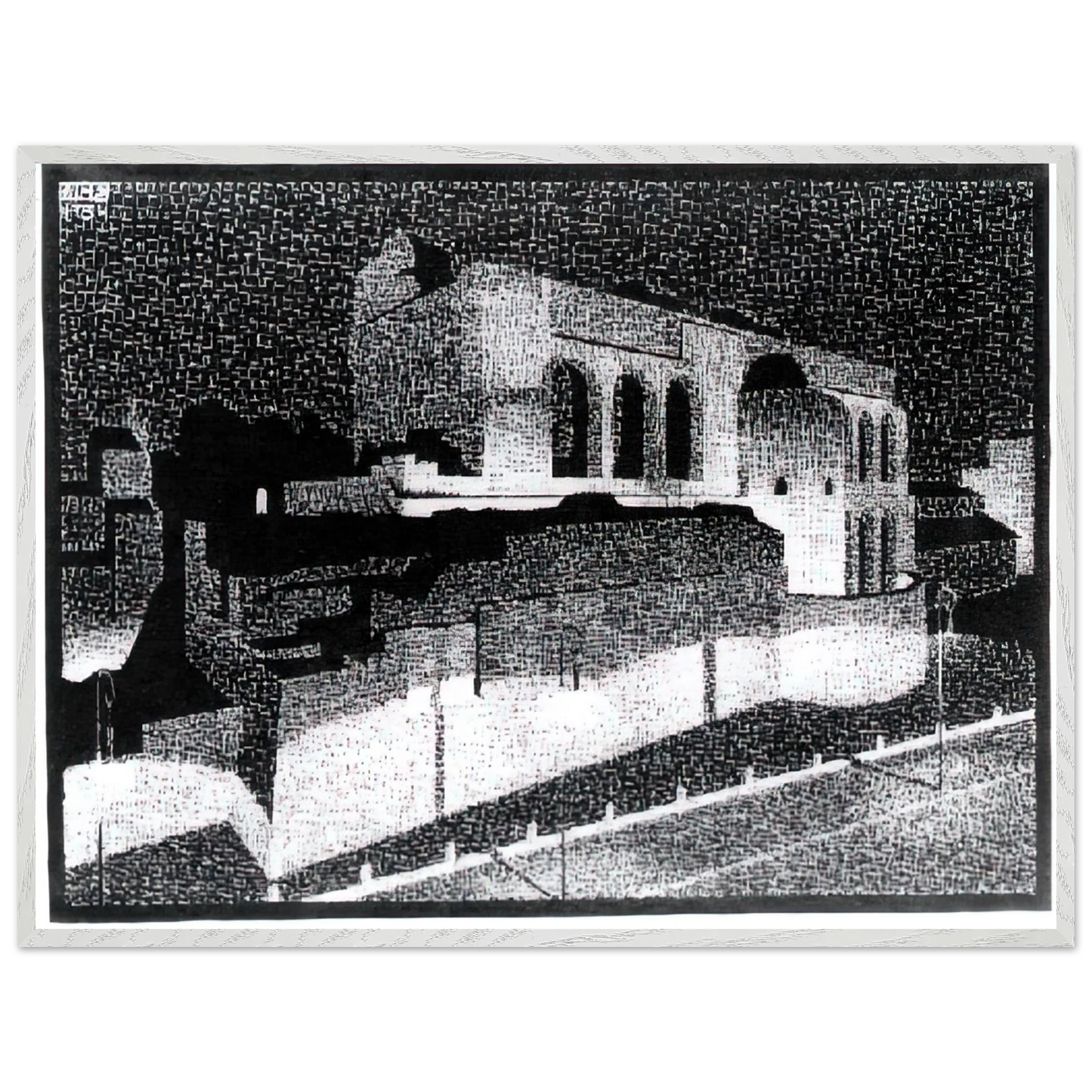 MC Escher - NOCTURNAL ROME BASILICA OF CONSTANTINE Wall Art - 21x29.7 cm / 8x12" - Premium Wooden Framed Poster With Fine Art Paper - Wood frame