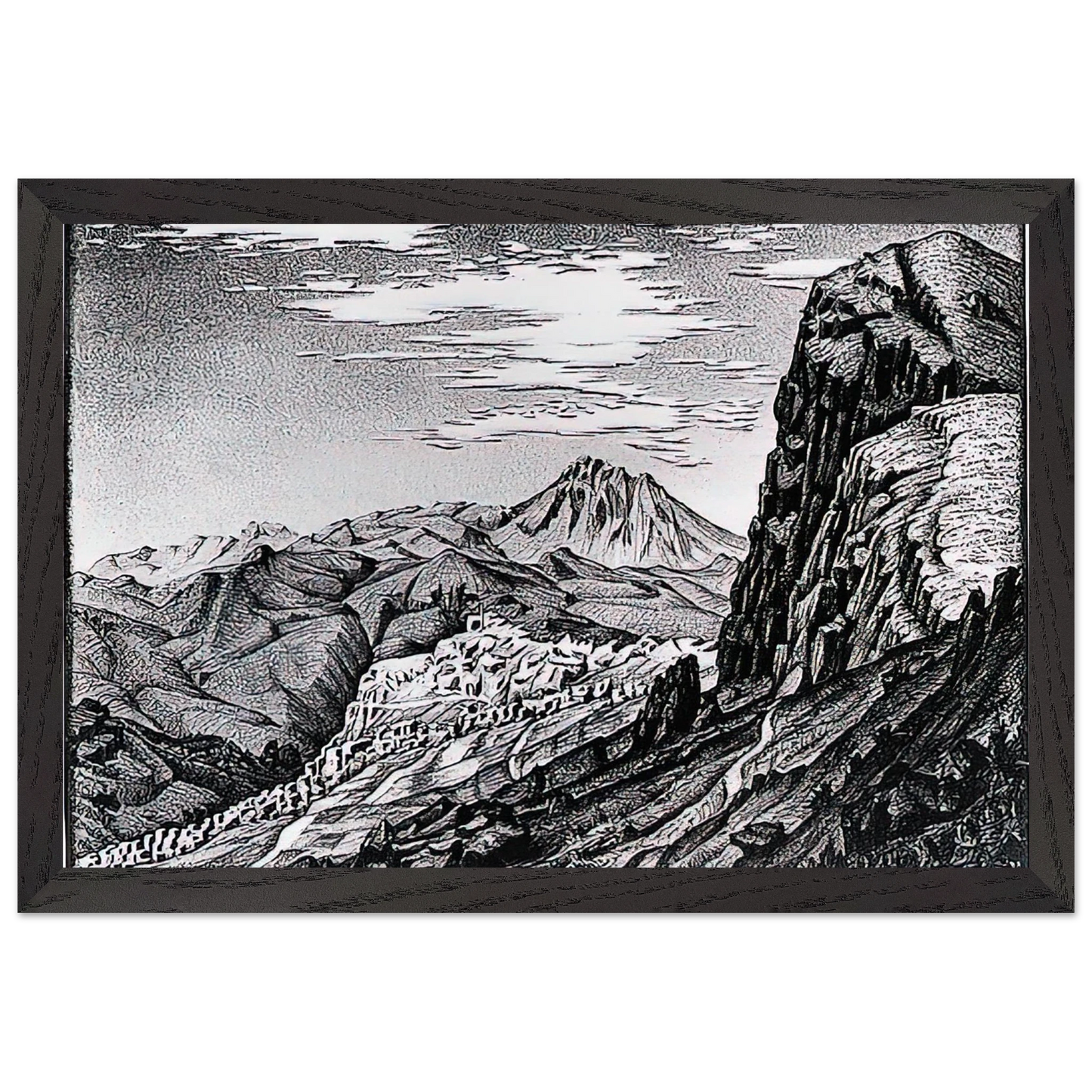 MC Escher - CALTAVUTURO IN THE MADONIE MOUNTAINS SICILY Wall Art - 21x29.7 cm / 8x12" - Premium Wooden Framed Poster With Fine Art Paper - Wood frame