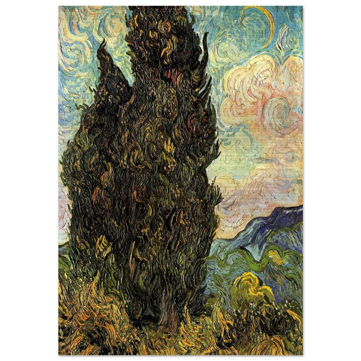 Two Cypresses - Vincent van Gogh Brushed Aluminum Print - 70x100 cm / 28x40 inches | Vincent van Gogh Aluminum Print | Vincent van Gogh Prints