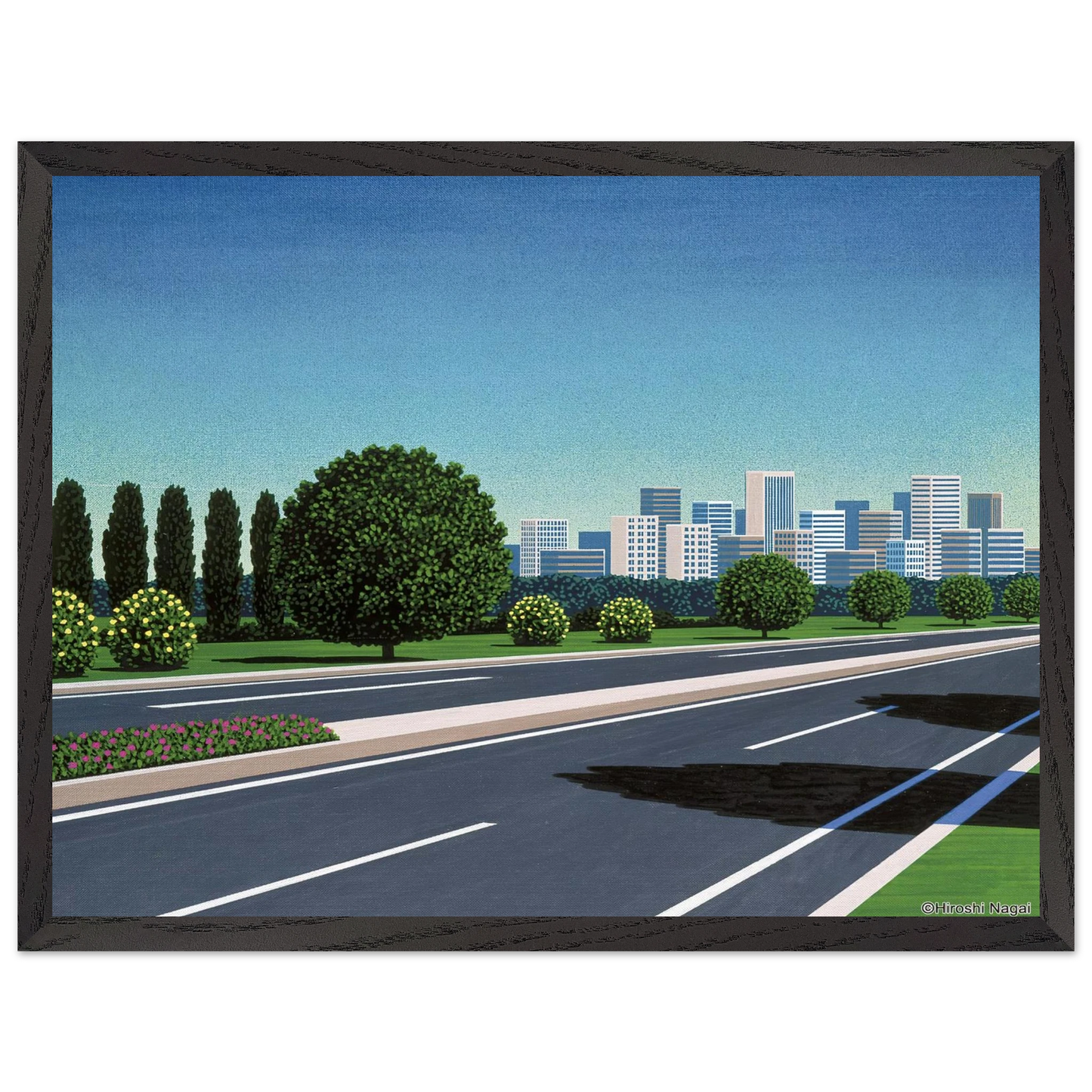 Hiroshi Nagai - City Highway Wall Art - 30x40 cm / 12x16 inches - Premium Wooden Framed Poster With Fine Art Paper - Black frame