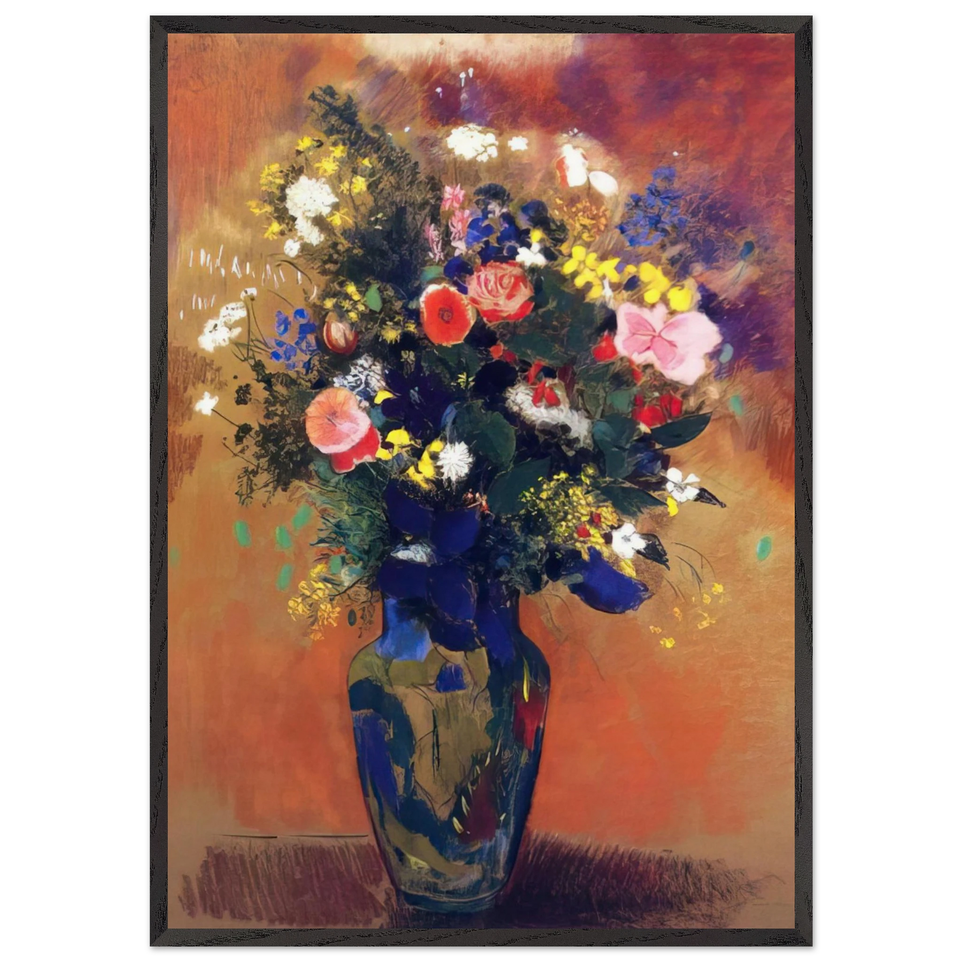 LARGE BOUQUET OF WILD FLOWERS - Odilon Redon Framed Art Print – Black Wooden Frame - Default Title - -Framed Art Print