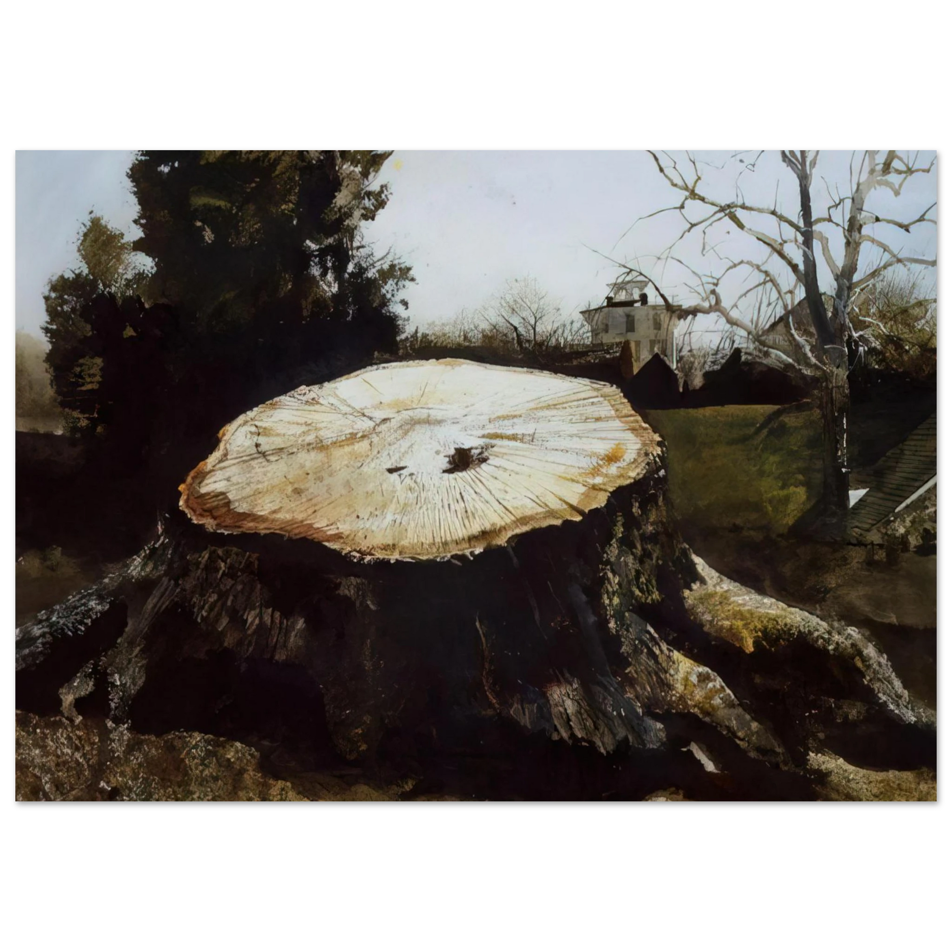 Andrew Wyeth - THE BIG OAK Wall Art - 30x40 cm / 12x16 inches - Premium Wooden Framed Poster With Fine Art Paper - White frame