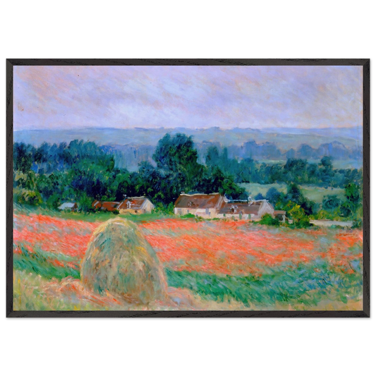 Haystack at Giverny - claude monet 70x100 cm / 28x40 inches Framed Art Print – Black Wooden Frame