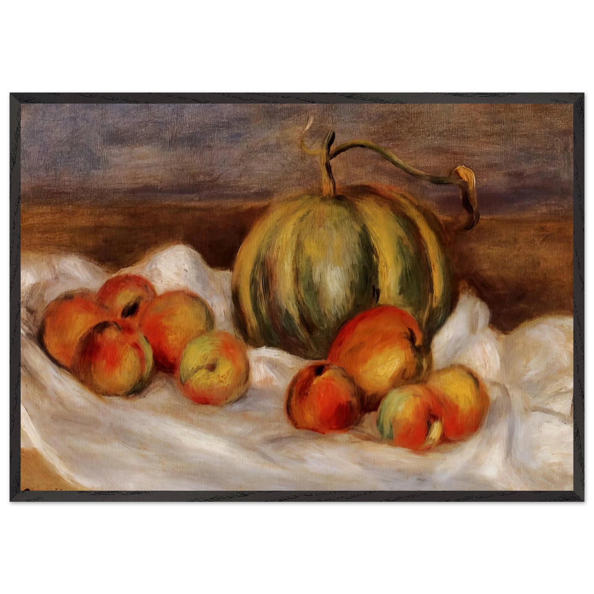 Still Life with Cantalope and Peaches - Pierre-Auguste Renoir Framed Art Print – Black Wooden Frame - Default Title - -Framed Art Print