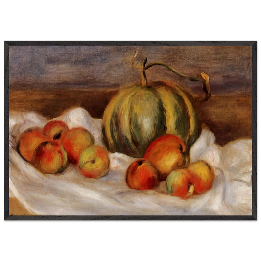 Still Life with Cantalope and Peaches - Pierre-Auguste Renoir 70x100 cm / 28x40 inches Framed Art Print – Black Wooden Frame