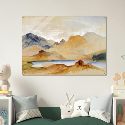 Cinnabar Mountain, Yellowstone River watercolour - Thomas Moran Acrylic Print - 70x100 cm / 28x40″ inches | Thomas Moran Wall Art | Thomas Moran Prints
