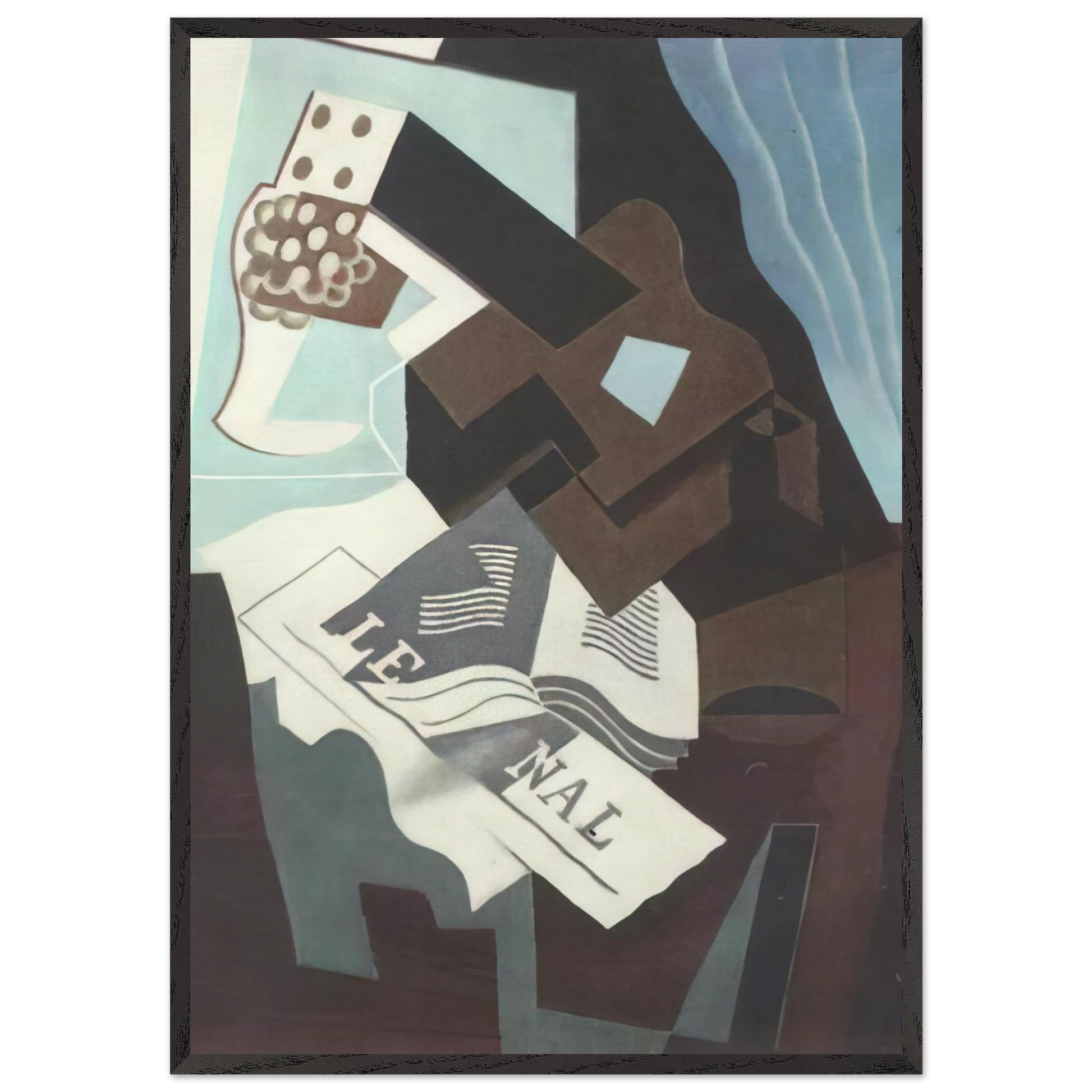 STILL LIFE WITH GUITAR BOOK AND NEWSPAPER - Juan Gris Framed Art Print – Black Wooden Frame - Default Title - -Framed Art Print