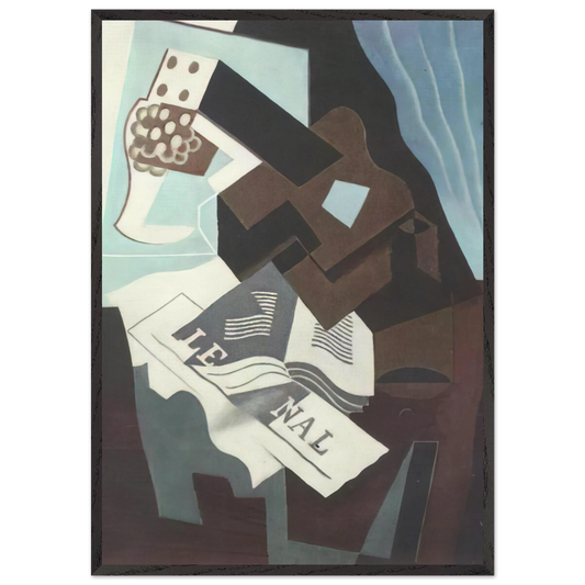 STILL LIFE WITH GUITAR BOOK AND NEWSPAPER - Juan Gris Framed Art Print – Black Wooden Frame - Default Title - -Framed Art Print
