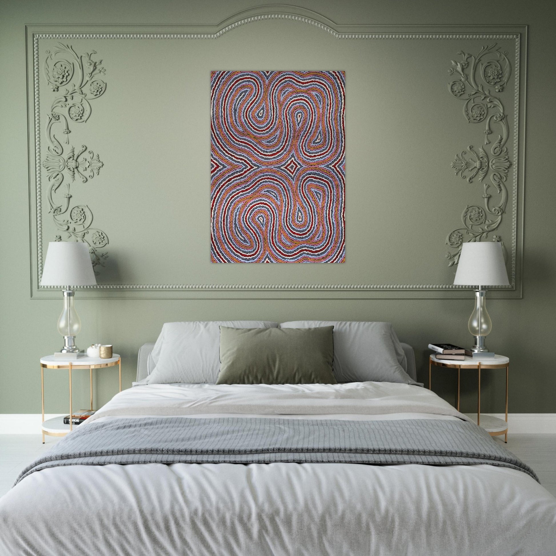 Untitled Narripi Worm Dreaming - 1996 - Clifford Possum Tjapaltjarri Brushed Aluminum Print - 70x100 cm / 28x40 inches | Clifford Possum Tjapaltjarri Aluminum Print | Clifford Possum Tjapaltjarri Prints