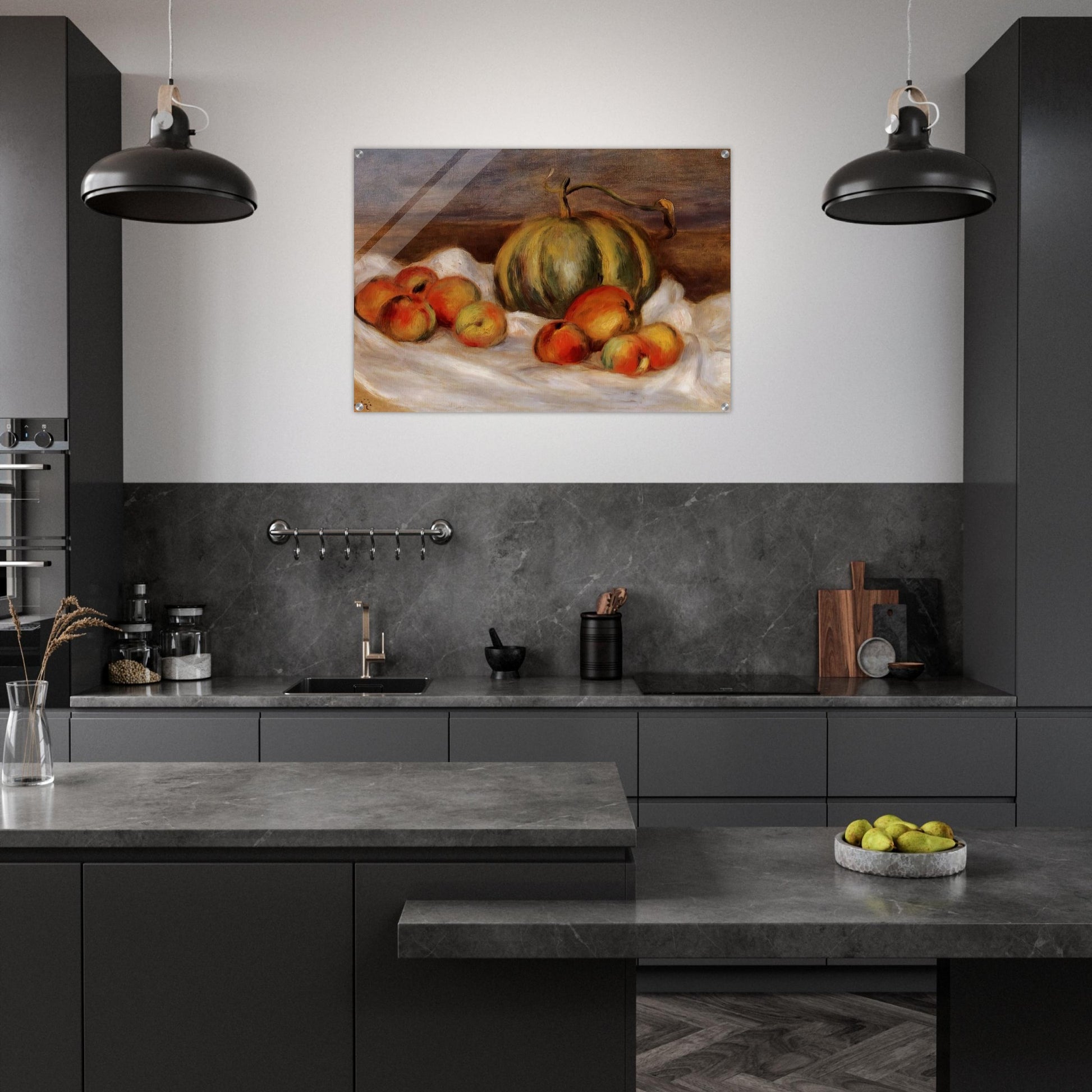 Still Life with Cantalope and Peaches - Pierre-Auguste Renoir Acrylic Print - 70x100 cm / 28x40″ inches | Pierre-Auguste Renoir Wall Art | Pierre-Auguste Renoir Prints