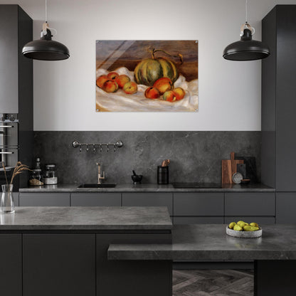 Still Life with Cantalope and Peaches - Pierre-Auguste Renoir Acrylic Print - 70x100 cm / 28x40″ inches | Pierre-Auguste Renoir Wall Art | Pierre-Auguste Renoir Prints