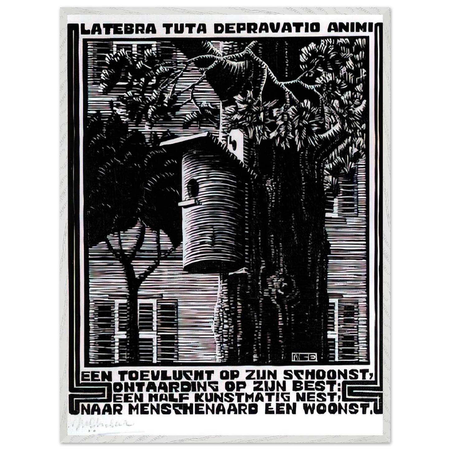 MC Escher - EMBLEMATA RETREAT Wall Art - 21x29.7 cm / 8x12" - Premium Wooden Framed Poster With Fine Art Paper - Black frame
